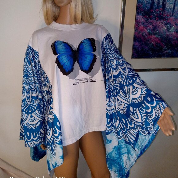 Sunflower Acres Tops - Beautiful Blue Butterfly Top Upcycled 1997 Vintage Tee Costa Rica One of a Kind